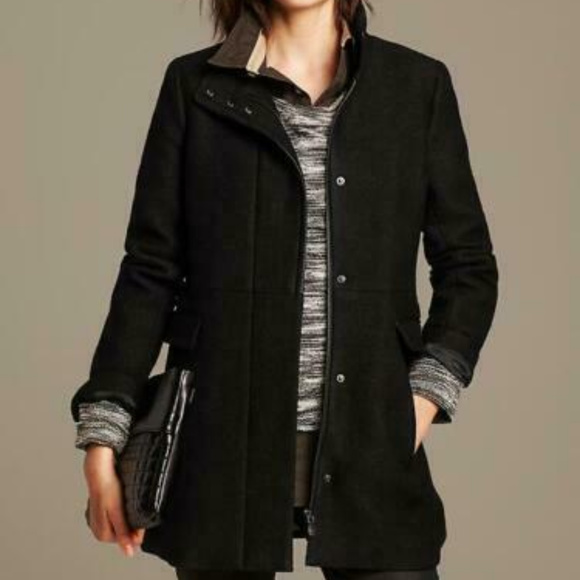Banana Republic Jackets Coats S 6 P Black Boiled Wool Coat